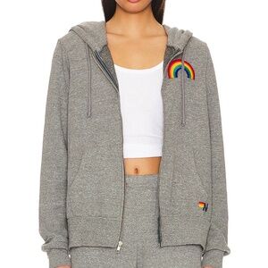 Aviator Nation Grey Rainbow Embroidery Zip Hoodie Size Small